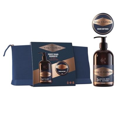 Kit barbe King C. Gillette nettoyant 3 en 1, baume adoucissant et trousse, vue principale