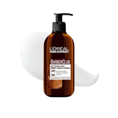 Shampoing barbe L’Oréal Men Expert BarberClub, nettoyant 3 en 1 au cèdre, 200 ml, vue principale